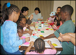 A group of kids playing games.